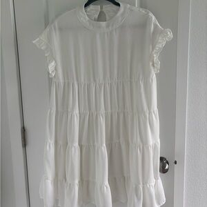 Foteisy White Ruffle Sleeve Tiered Dress